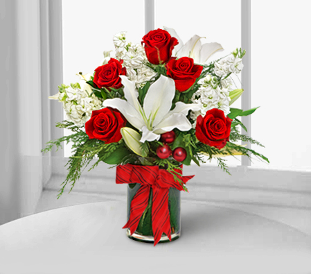 Joyous Celebrations-Red,White,Lily,Rose,Arrangement