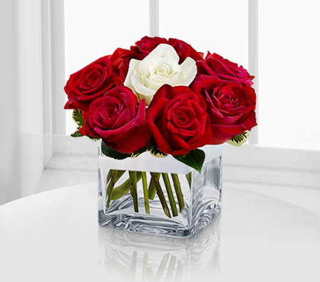 Anniversary Gift-Red,White,Rose,Arrangement