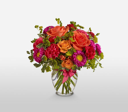 Roseate-Mixed,Pink,Red,Carnation,Mixed Flower,Rose,Arrangement