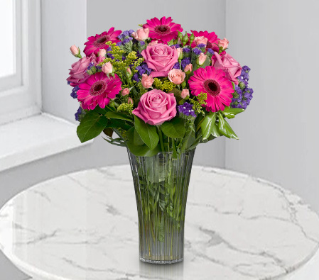Affinity-Lavender,Pink,Gerbera,Mixed Flower,Rose,Arrangement