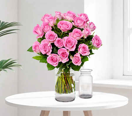 Pink Rose Bouquet with Vase