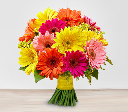 Deep Daisy Dreams-Mixed,Orange,Peach,Red,Yellow,Gerbera,Daisy,Bouquet,Flowers