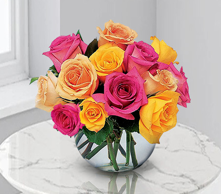 Pink And Yellow Roses-Pink,Yellow,Rose,Arrangement