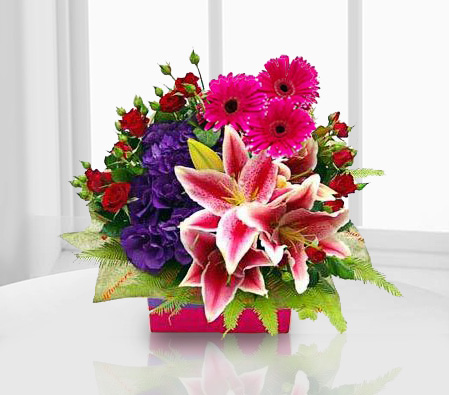 Mixed Arrangement-Mixed,Pink,Purple,Red,Daisy,Gerbera,Lily,Mixed Flower,Rose,Arrangement