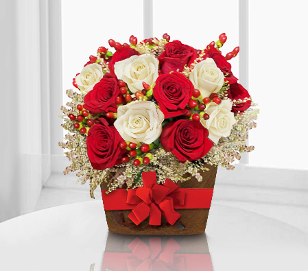 Swirling Flowers-Red,White,Rose,Arrangement