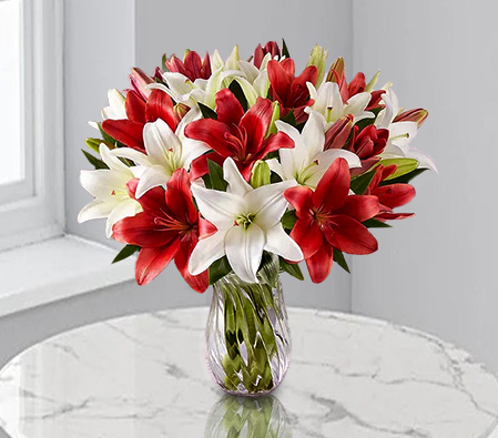 Pearly Titians-Red,White,Lily,Bouquet