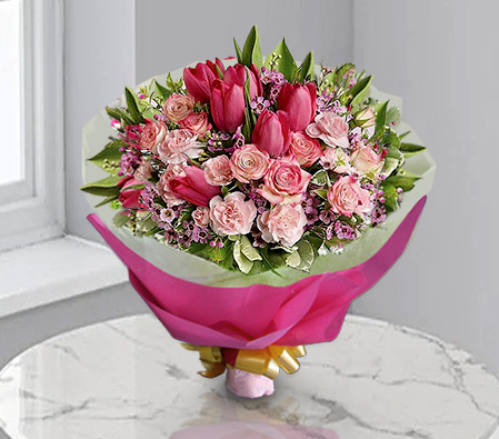 Cherry Birthday Flowers-Pink,Red,Carnation,Mixed Flower,Rose,Tulip,Bouquet
