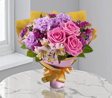 Gardens Of Moscow-Mixed,Pink,Purple,White,Alstroemeria,Carnation,Mixed Flower,Rose,Bouquet